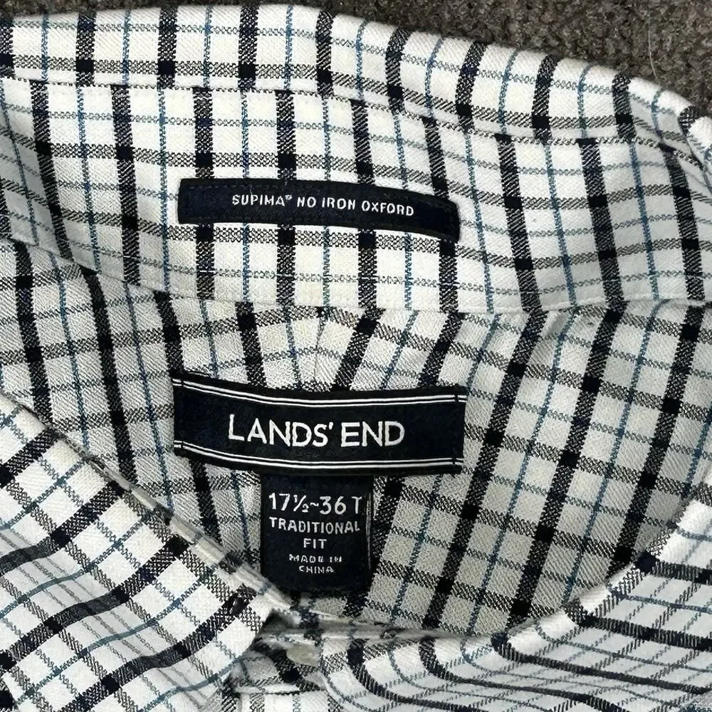 Land's End XL Tall Traditional Fit‎ Crisp Plaid Supima Cotton Button Down Shirt